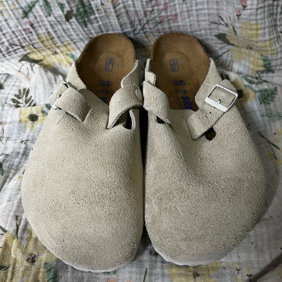 Birkenstock Shoes - Birkenstock Boston Suede Antique White Clogs